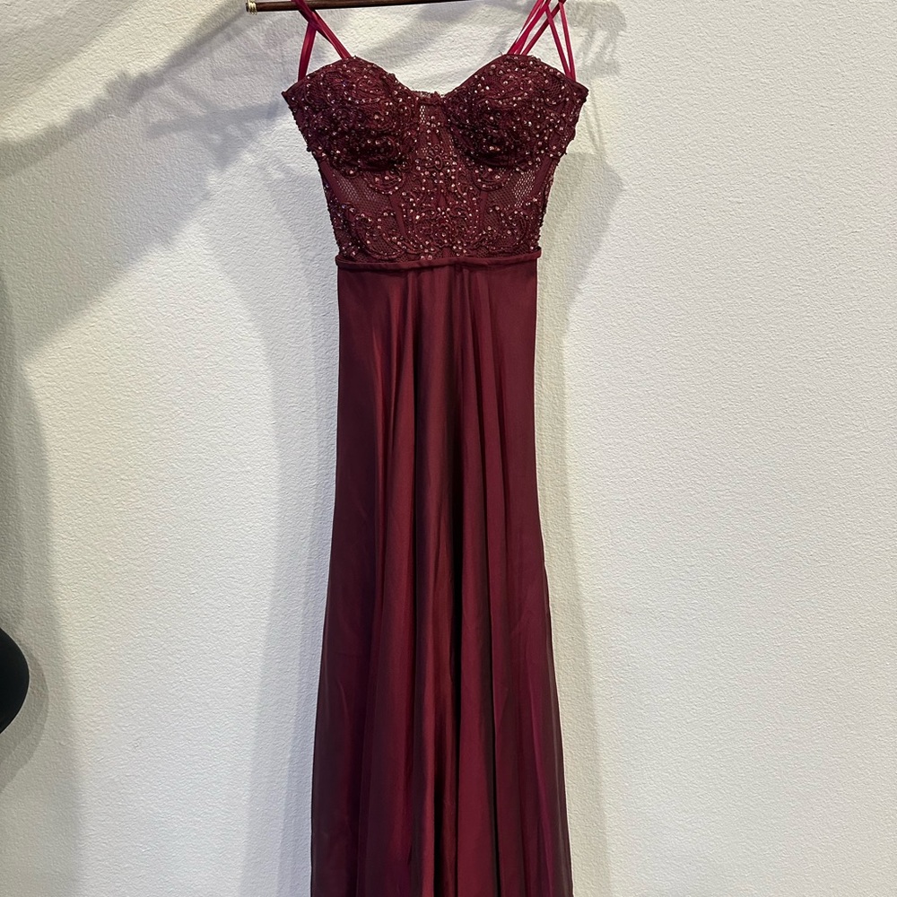 La Femme Strapless Burgundy Dress